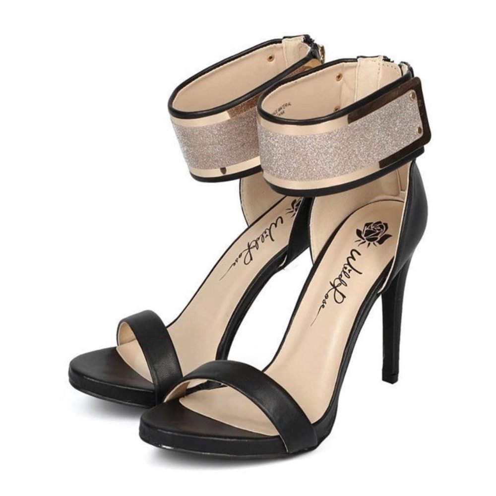 Wild Rose Open Toe Metallic Glitter Ankle Cuff stiletto heels
